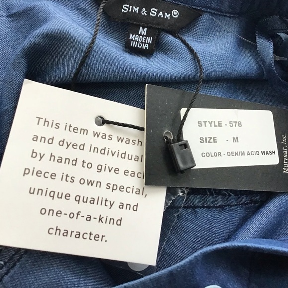 Sim & Sam shortsleeve cropped,button up, self tie,100% cotton denim shirt M NWT - Picture 7 of 7
